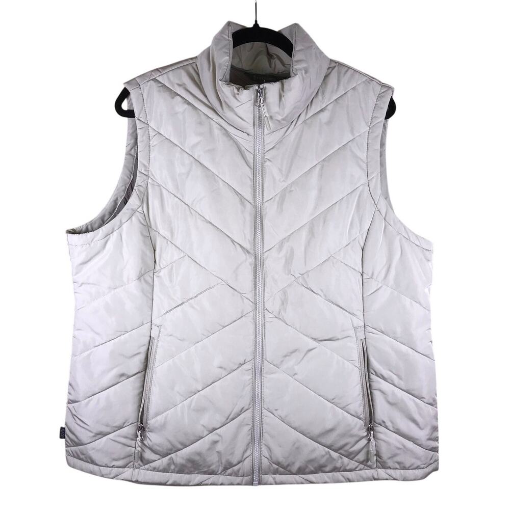 Free Country Vest Women’s XL 16 Pink Beige Quilted Puffer Recycled Polyester